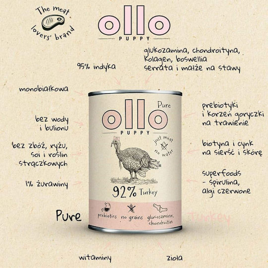 Wet Food for Puppies with Turkey Gluten-Free 850gr
