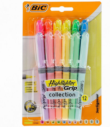 BIC Grip Pastel Mix Μαρκαδόροι Υπογράμμισης Pastel Mix Σετ 12 χρώματα