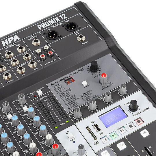 HPA Digital Mischpult 12 Kanäle mit Phantom Power & 20 XLR-Eingänge & Bluetooth
