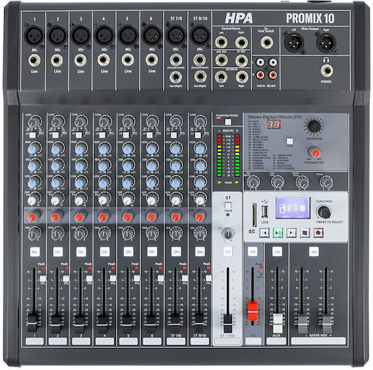 HPA Mixer Digital 10 Canale Cu Putere Fantomă Și 20 Intrări XLR Și Bluetooth