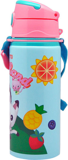 Kids Licensing Kids Water Bottle Aluminium with Straw Gabby's Dollhouse 600ml