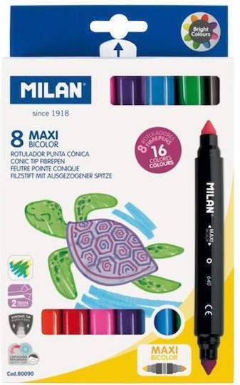 Milan Double Μαρκαδόροι Ζωγραφικής 8mm Χονδροί, με Διπλή Μύτη Σετ 8 χρώματα