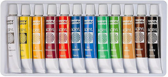 Happy Color Σετ Ακρυλικά Χρώματα Ζωγραφικής Happy Color 12ml 12τμχ