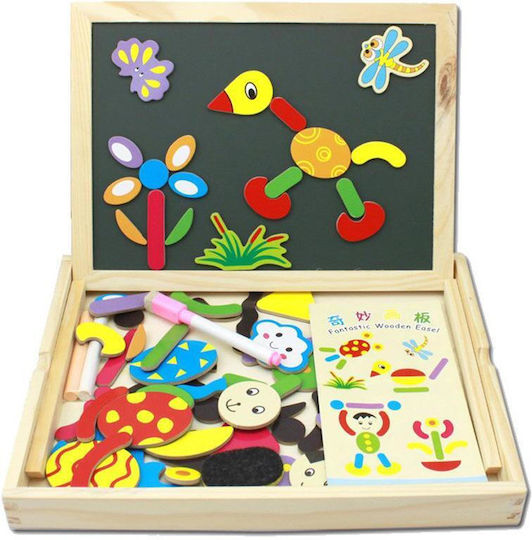 Jucărie Din Lemn Tablă Magnetică / Tablă Neagră Față și Spate 31x23cm