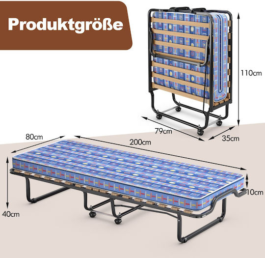 Folding Guest Bed with 10cm Mattress Single Blue 200x80cm
