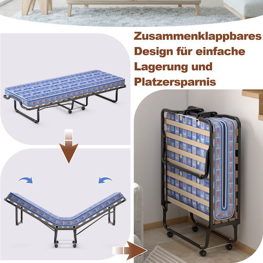 Folding Guest Bed with 10cm Mattress Single Blue 200x80cm