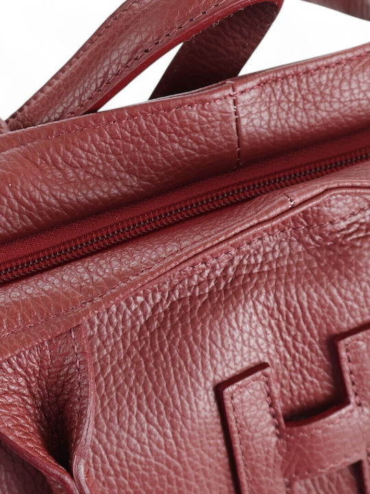 Δερμάτινη Γυναικεία Τσάντα Shopper Ώμου Μπορντό