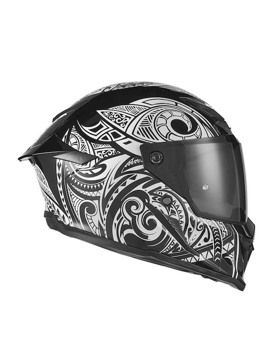 Nox Goliath Maori White/Black Matt Motorcycle Helmet Full Face ECE 22.06 1350gr with Sunvisor
