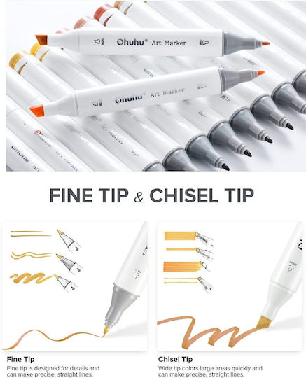 Ohuhu Oahu Fine & Chisel 60 Μαρκαδόροι Αλκοόλης Basic Colors