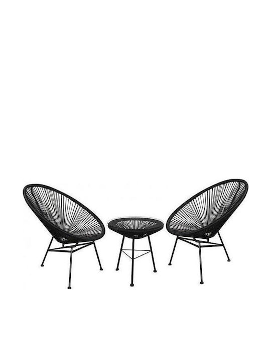 Acapulco Living Room Set for Small Outdoor Spaces 3pcs Black E245,2S