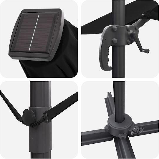 Hängender Aluminium-Garten- und Terrassen-Sonnenschirm Schwarz 2,2x2,2xHöhe 2,65m