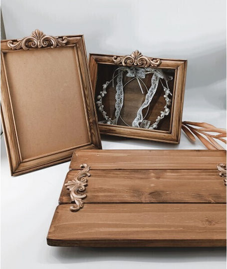 Korres Craft Tabletop Rectangle Wedding Crown Case / Photo Frame Wooden Gold 26.5x33cm