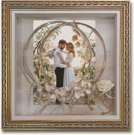 Carved Wall-Mounted Square Wedding Crown Case / Photo Frame Wooden Gold 30x30cm