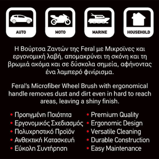 Βούρτσα Καθαρισμού Ζάντες Μικροϊνες Detailing Pro Feral 44.5x7.5cm 1 Τεμάχιο Universal Fεrαl