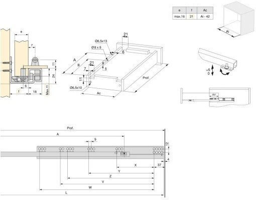 Hidden Drawer Guide Emuca Silver With Brakes 80% Opening 223-3019005#24