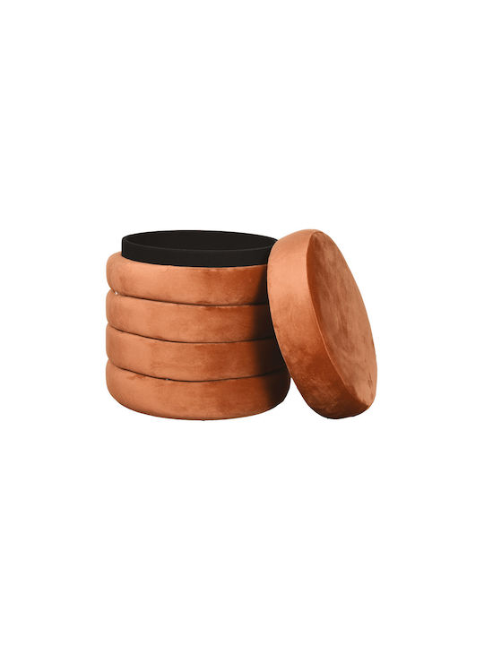 Stool For Living Room With Storage Space Wooden Velours Terracotta