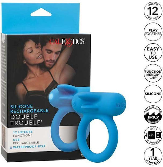 Inele Pentru Penis Reîncărcabile Din Silicon Double Trouble Pentru Cupluri Albastru Calexotics