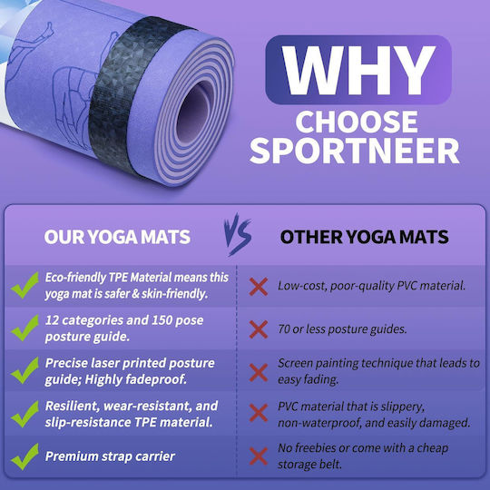 Sportneer Упражнение Мат Пилатес Лилав (183x61см)