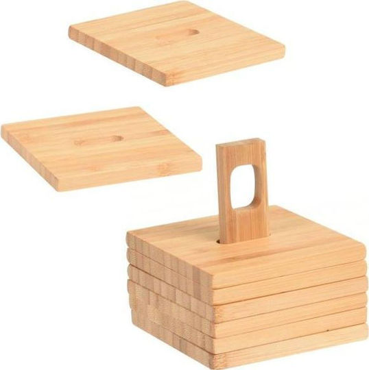 Excellent Houseware Σουβέρ Ξύλινο με Βάση Μπεζ 9x9cm 6τμχ