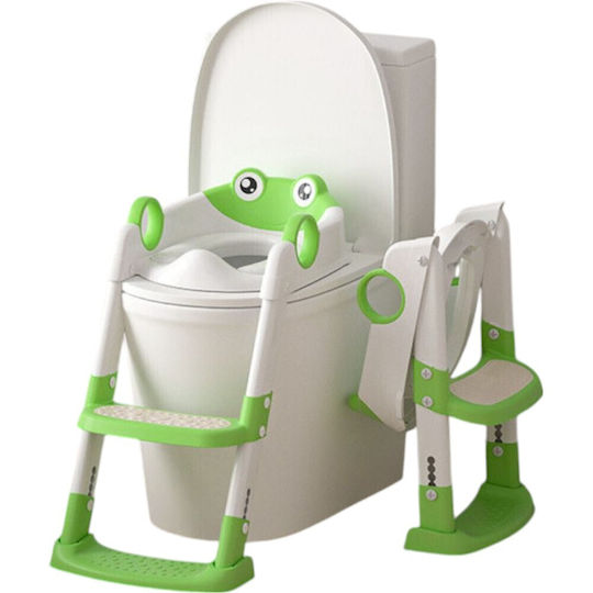 Baby Wise Toddler Toilet Seat With Footrest Handles And Green Cushion