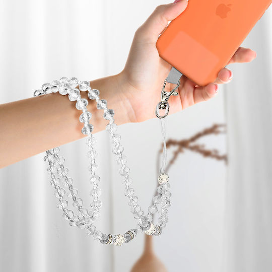 Universal Phone Case Lanyard Pendant Pearls 74cm White
