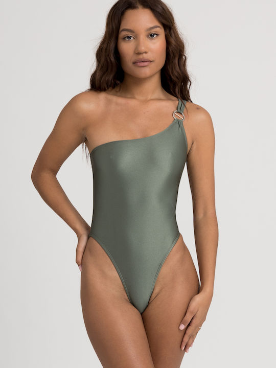 One Piece Swimsuit with One Shoulder Olive Khaki