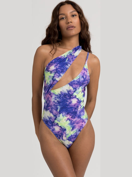 Ολόσωμο Μαγιό με Έναν Ώμο Tie Dye Blue