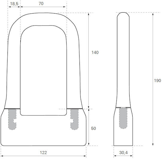 Bicycle Lock Pedal U Φ14 120x175 mm Silicone Coating 2 Keys Thirard 00580212