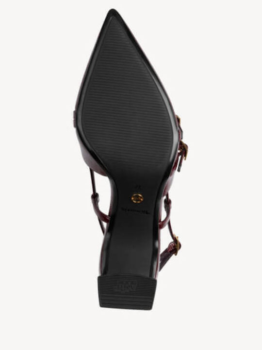 Synthetic Leather Burgundy Heels