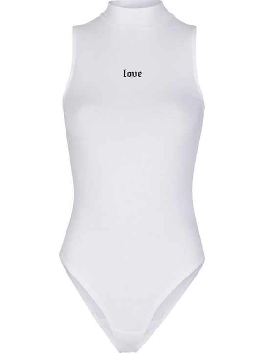 Miss Tee Love Ladies Sleeveless Turtleneck Bodysuit White Yes