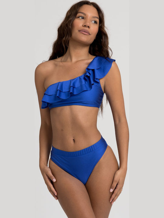 Set Bikini Με Έναν Ώμο Ψηλόμεσο Blue