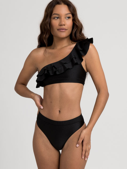 Set Bikini Με Έναν Ώμο Ψηλόμεσο Black