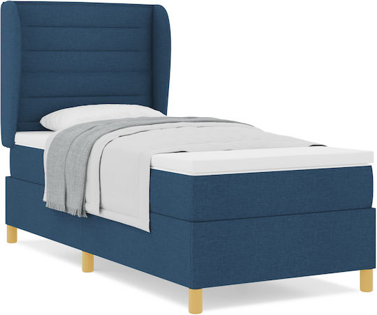 Single Upholstered Bed with Fabric Light Blue with Slats & Mattress 90x200cm 3340675