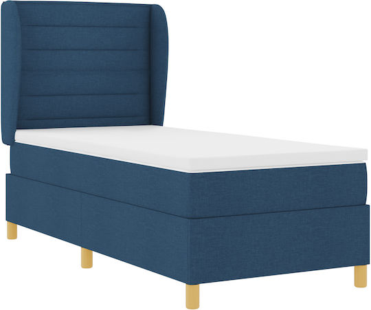 Single Upholstered Bed with Fabric Light Blue with Slats & Mattress 90x200cm 3340675