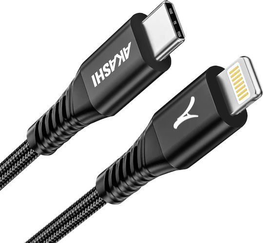 Akashi Usb-c To Lightning Cable Quick Charge 3a Sync 1m Black