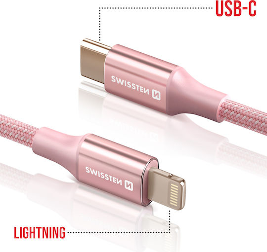 Swissten Usb-C To Lightning Cable Braided Design Anti-Kink Pink