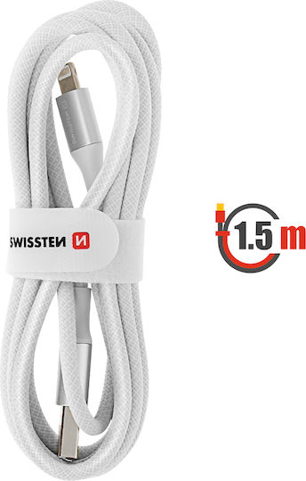 Swissten USB To Lightning Кабел Плетен Дизайн Анти-усукване Бял