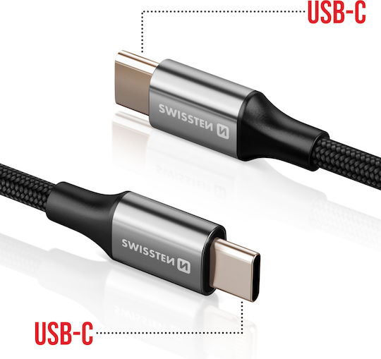 Swissten Cable Usb-c To Usb-c Design Braided Anti-kink Black