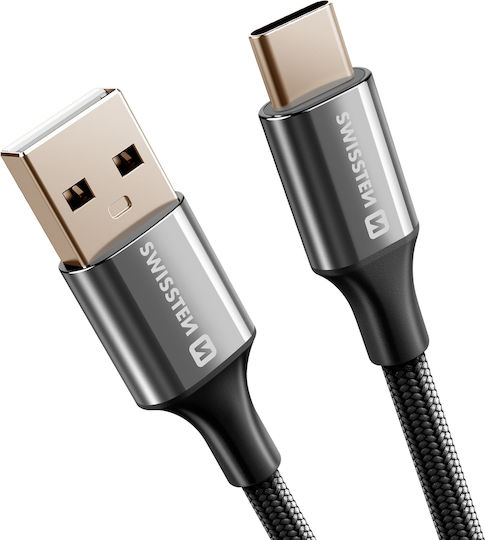 Swissten Usb To Usb-c Cable Braided Design Anti-kink Black