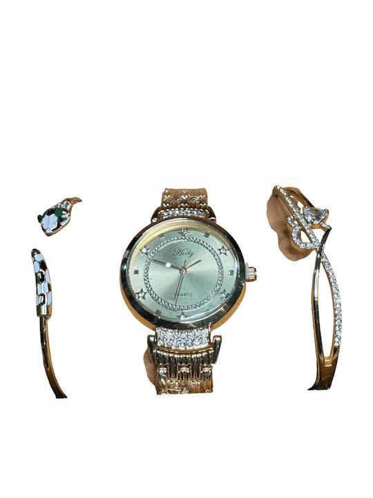 DMP Damen Uhr mit Gold Metallarmband