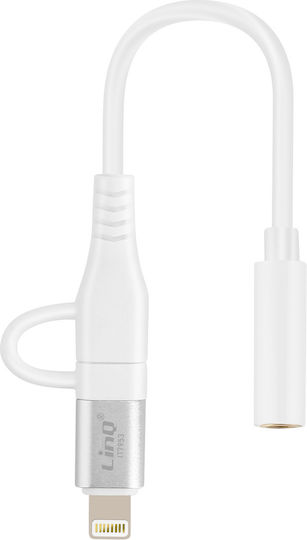 Adaptor Audio Linq Jack 3.5mm Femelă La Lightning Usb C Mascul Alb