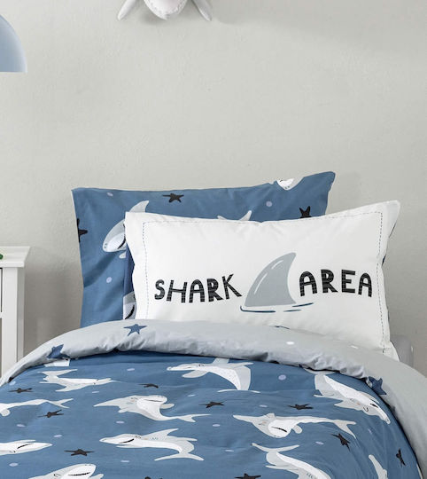 Nima Shark Area Σετ Παιδικές Μαξιλαροθήκες από 100% Βαμβάκι 52x72εκ. Μπλέ, Γκρι