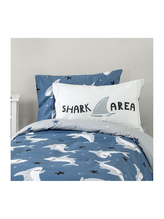 Nima Shark Area Σετ Παιδικές Μαξιλαροθήκες από 100% Βαμβάκι 52x72εκ. Μπλέ, Γκρι