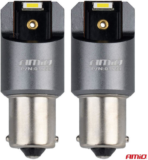 AMiO Λάμπες Αυτοκινήτου & Μοτοσυκλέτας BA15S / P21W Canbus LED 6000K Ψυχρό Λευκό 12-24V 2τμχ