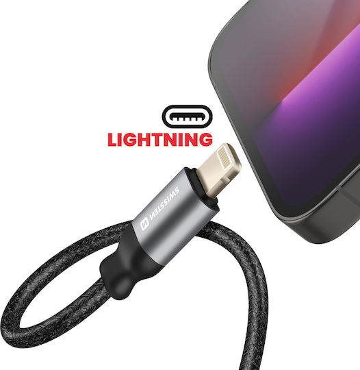 Swissten 2-in-1 Audio Lightning Charging Splitter Braided Nylon Anti-knot Black