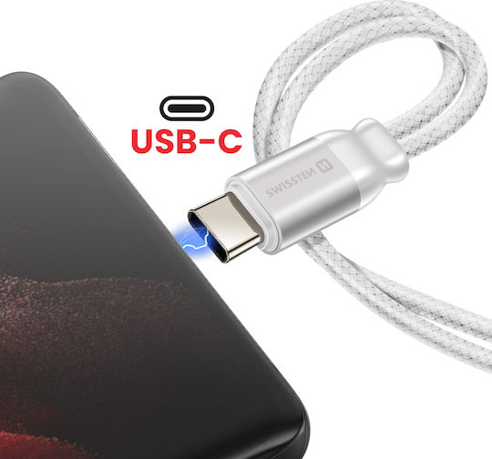 Swissten 2-in-1 USB-C Charging Adapter 3.5mm Audio Cable Nylon Anti-Knot White