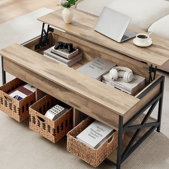Rectangular Central Wooden Coffee Table with Lifting Mechanism Beige 120x60x48cm