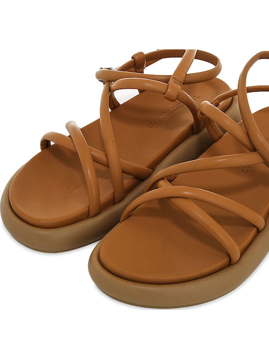 Δερμάτινα Γυναικεία Σανδάλια Flatforms Ταμπά