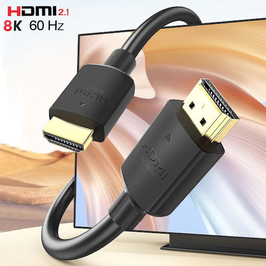 Swissten HDMI 2.1 Кабел 8K 60Hz Телевизори Златно Покрити Конектори 2м Черен