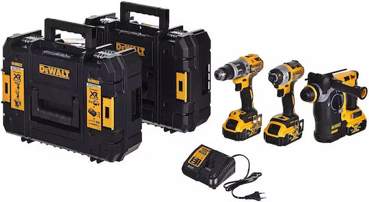 DEWALT DCK623P3 Set Eckiges Rad & Kreissäge & Schlagbohrschrauber & Schlagschraubendreher & Stichsäge & Objektiv 18V mit 3 Batterien 5Ah und Hülle